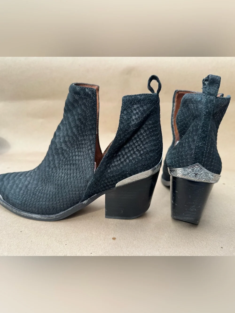 Jeffrey Campbell Cromwell Black Suede Western Cowboy Ankle Booties 8 EUR 38.5